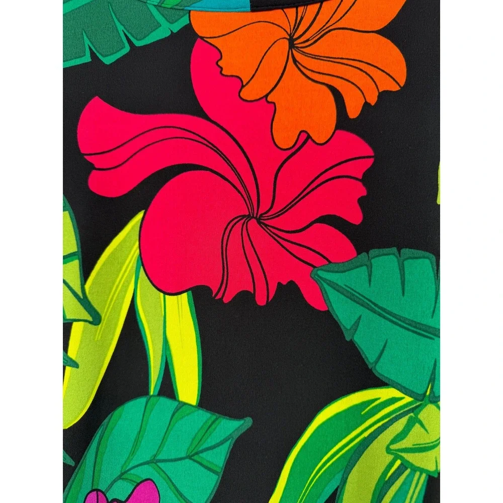 Susan Graver Liquid Knit Tropical Floral Dress and Cardigan Set Black Multi M